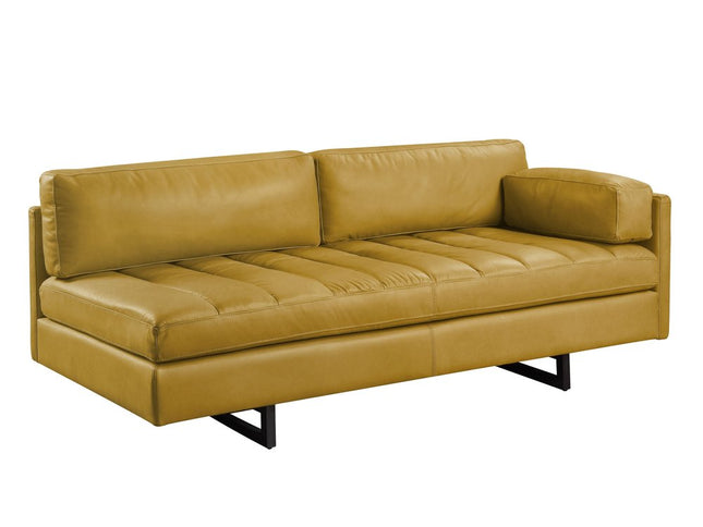 74" Mustard Top Grain Leather Sofa With Black Legs