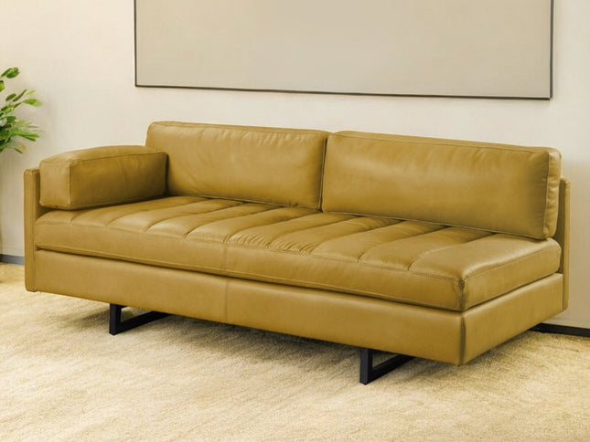 74" Mustard Top Grain Leather Sofa With Black Legs