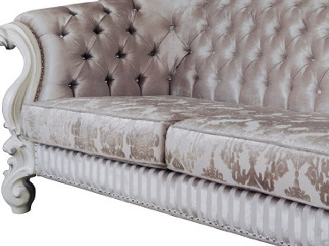 99" Ivory Velvet Damask Sofa And Toss Pillows With Bone Legs