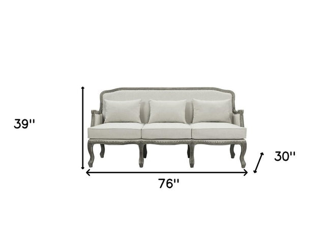 76" Cream Linen Sofa With Brown Legs