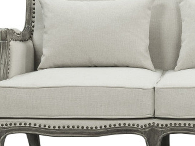 76" Cream Linen Sofa With Brown Legs