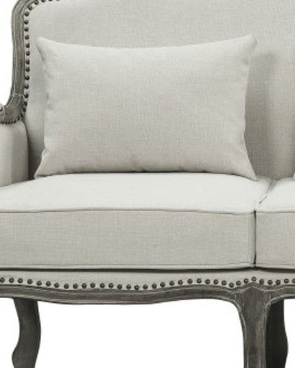 76" Cream Linen Sofa With Brown Legs