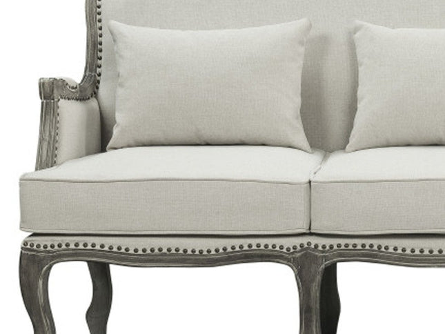 76" Cream Linen Sofa With Brown Legs