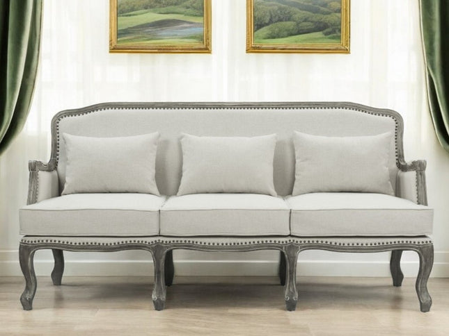 76" Cream Linen Sofa With Brown Legs
