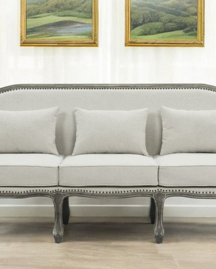 76" Cream Linen Sofa With Brown Legs
