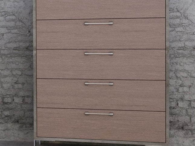 35" Brown Oak And Grey Solid And Manufactured Wood Five Drawer Chest
