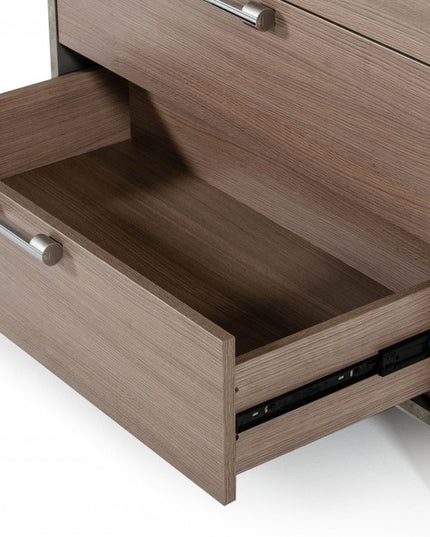 35" Brown Oak And Grey Solid And Manufactured Wood Five Drawer Chest