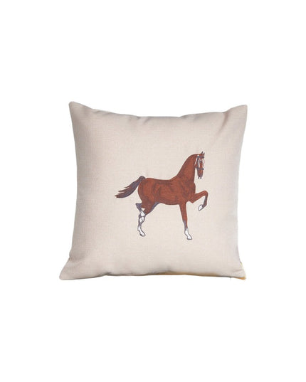 Set of Two 18" Beige And Brown Horse Throw Pillows with Embroidery
