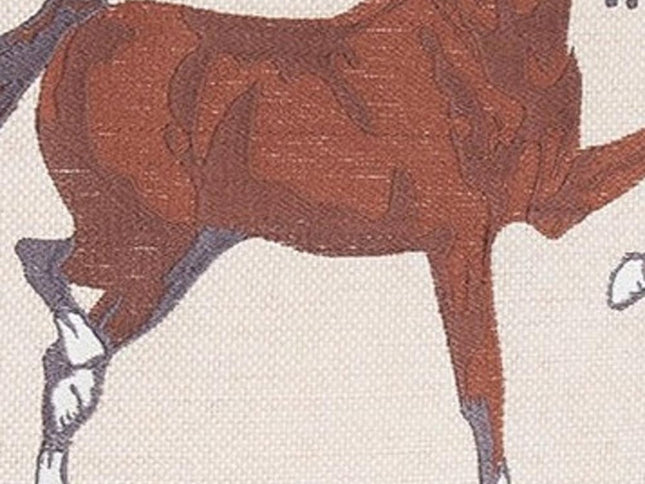 Set of Two 18" Beige And Brown Horse Throw Pillows with Embroidery