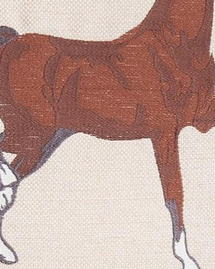 Set of Two 18" Beige And Brown Horse Throw Pillows with Embroidery