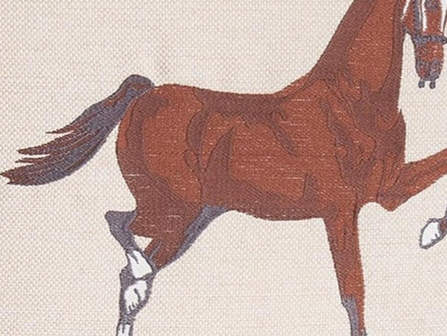 Set of Two 18" Beige And Brown Horse Throw Pillows with Embroidery