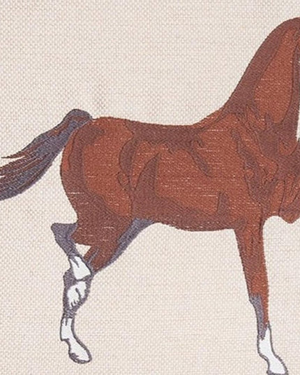 Set of Two 18" Beige And Brown Horse Throw Pillows with Embroidery