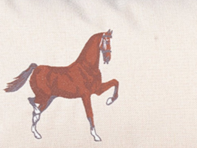 Set Of Two 20" X 12" Beige And Brown Horse Zippered Handmade Faux Leather Lumbar Pillow With Embroidery