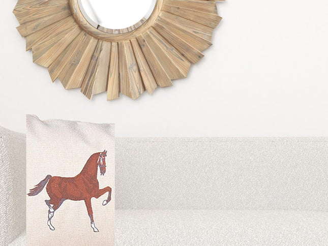 Set Of Two 20" X 12" Beige And Brown Horse Zippered Handmade Faux Leather Lumbar Pillow With Embroidery