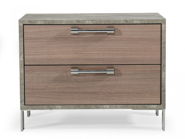 20" Brown And Gray Solid and Manufactured Wood Two Drawer Nightstand