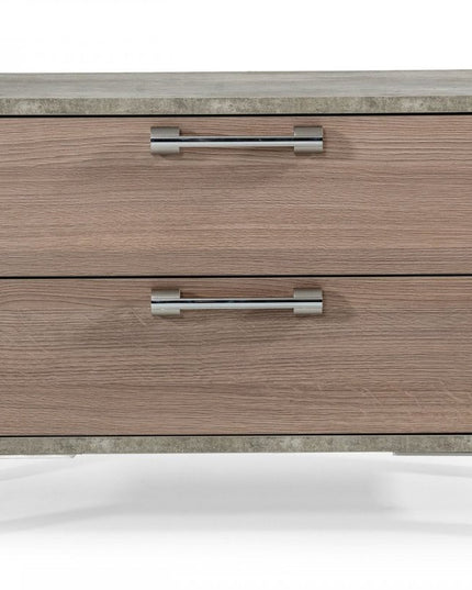 20" Brown And Gray Solid and Manufactured Wood Two Drawer Nightstand