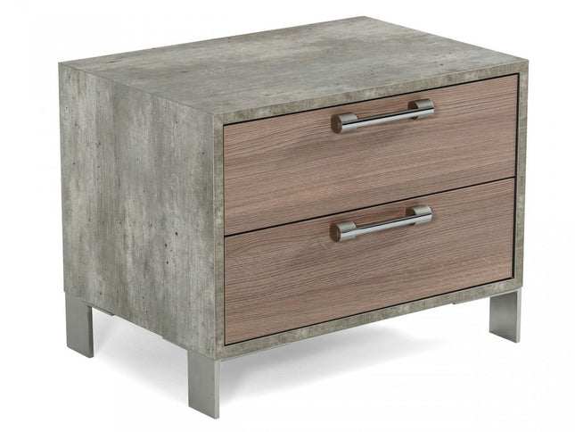 20" Brown And Gray Solid and Manufactured Wood Two Drawer Nightstand