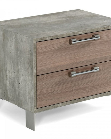 20" Brown And Gray Solid and Manufactured Wood Two Drawer Nightstand
