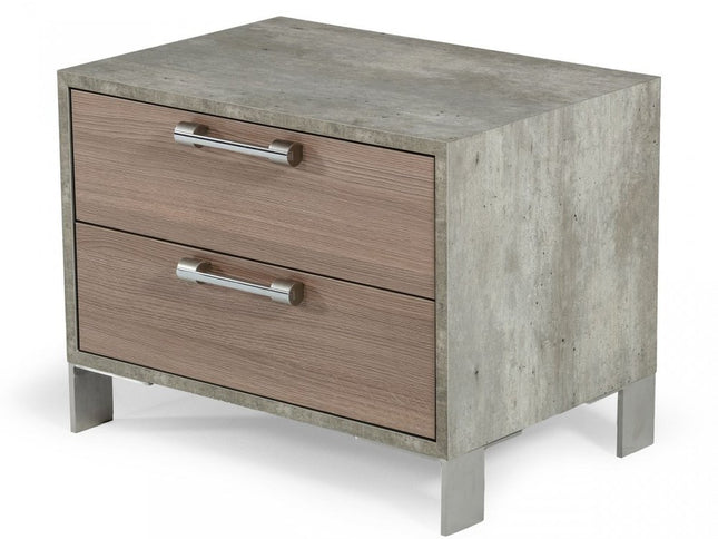 20" Brown And Gray Solid and Manufactured Wood Two Drawer Nightstand