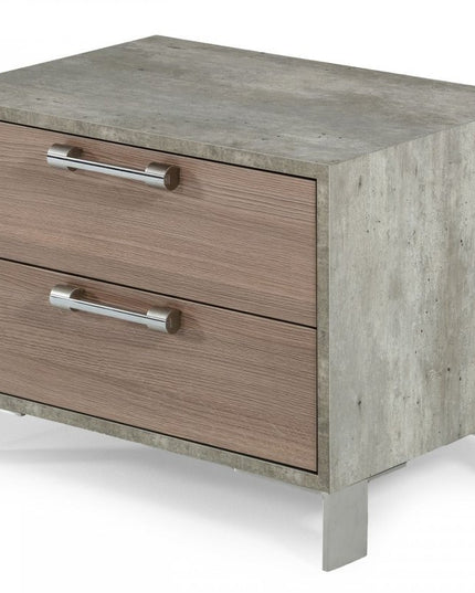 20" Brown And Gray Solid and Manufactured Wood Two Drawer Nightstand