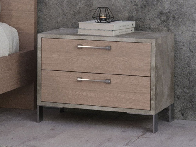 20" Brown And Gray Solid and Manufactured Wood Two Drawer Nightstand