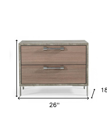 20" Brown And Gray Solid and Manufactured Wood Two Drawer Nightstand
