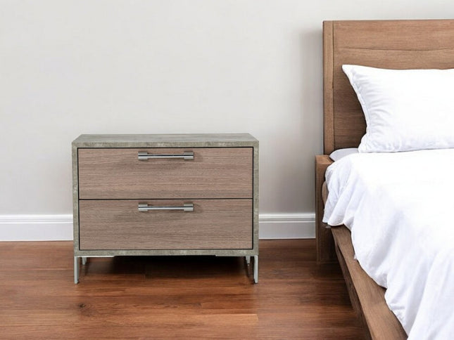20" Brown And Gray Solid and Manufactured Wood Two Drawer Nightstand
