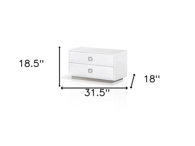 19" White Solid and Manufactured Wood Two Drawer Nightstand