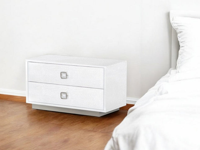 19" White Solid and Manufactured Wood Two Drawer Nightstand