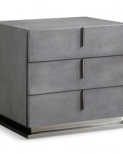 22" Gray Solid and Manufactured Wood Three Drawer Nightstand
