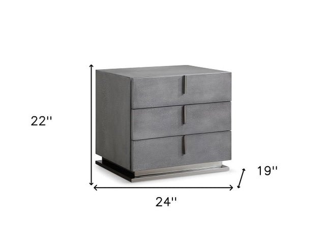 22" Gray Solid and Manufactured Wood Three Drawer Nightstand