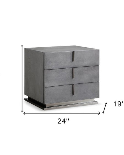 22" Gray Solid and Manufactured Wood Three Drawer Nightstand