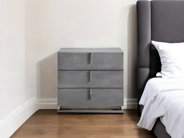 22" Gray Solid and Manufactured Wood Three Drawer Nightstand