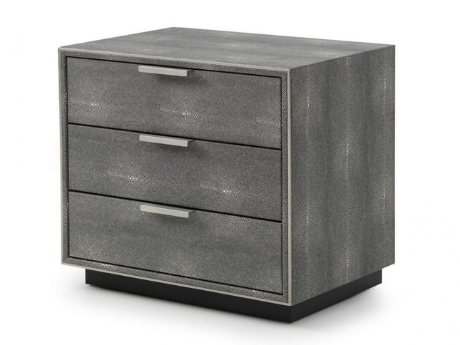 22" Gray Solid and Manufactured Wood Shagreen Three Drawer Nightstand