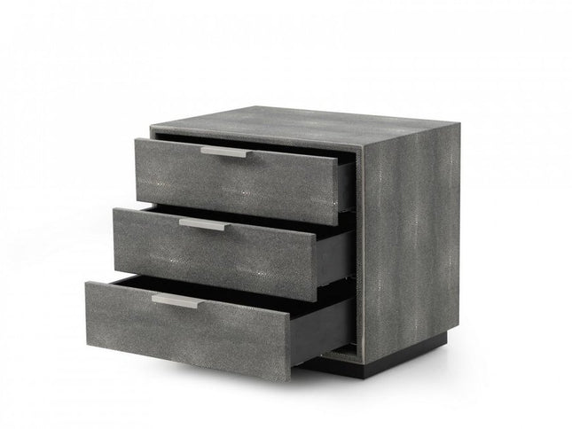 22" Gray Solid and Manufactured Wood Shagreen Three Drawer Nightstand