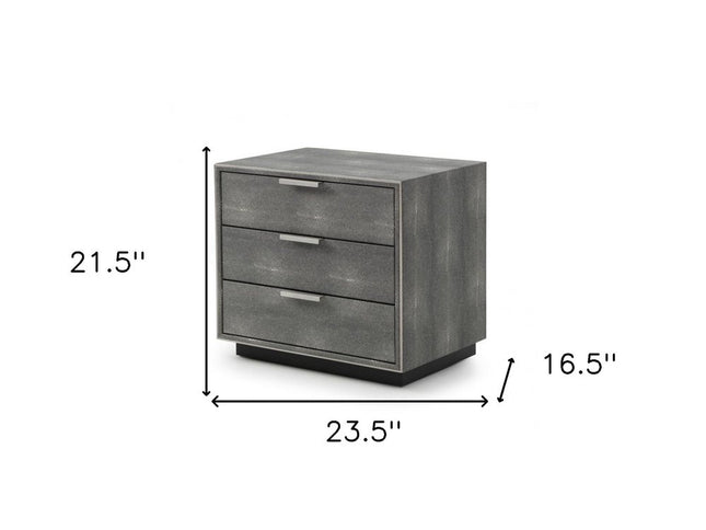 22" Gray Solid and Manufactured Wood Shagreen Three Drawer Nightstand