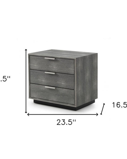 22" Gray Solid and Manufactured Wood Shagreen Three Drawer Nightstand