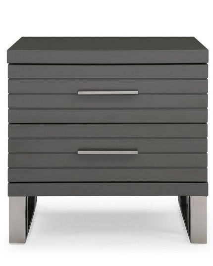 23" Silver And Gray Stainless Steel Solid and Manufactured Wood Two Drawer Nightstand