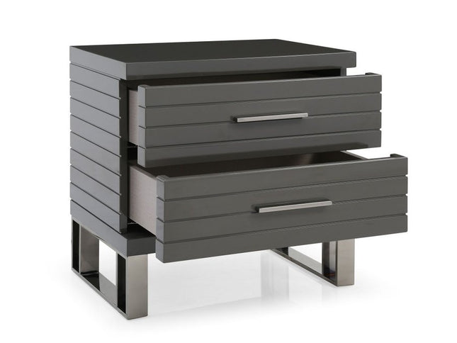 23" Silver And Gray Stainless Steel Solid and Manufactured Wood Two Drawer Nightstand