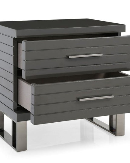 23" Silver And Gray Stainless Steel Solid and Manufactured Wood Two Drawer Nightstand