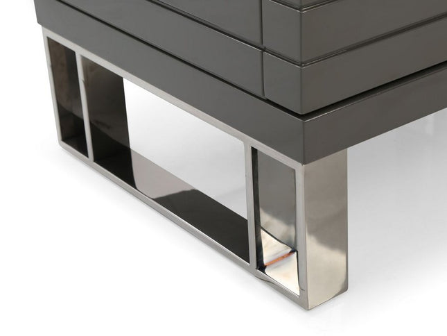 23" Silver And Gray Stainless Steel Solid and Manufactured Wood Two Drawer Nightstand