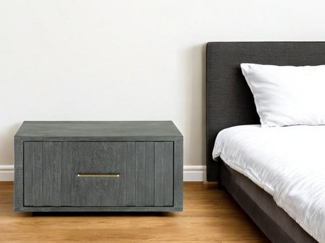 12" Gray Solid and Manufactured Wood One Drawer Nightstand