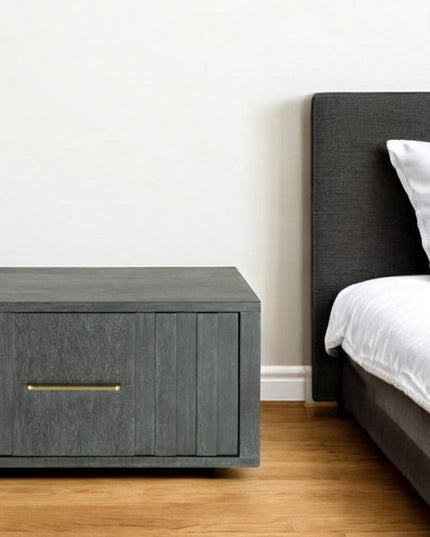 12" Gray Solid and Manufactured Wood One Drawer Nightstand