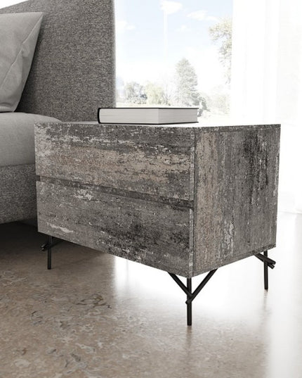 21" Gray Iron and Wood Two Drawer Nightstand