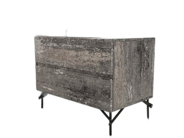 21" Gray Iron and Wood Two Drawer Nightstand