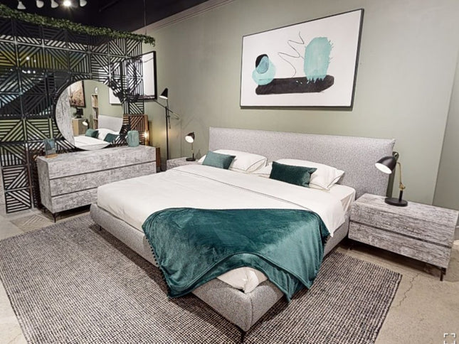 21" Gray Iron and Wood Two Drawer Nightstand