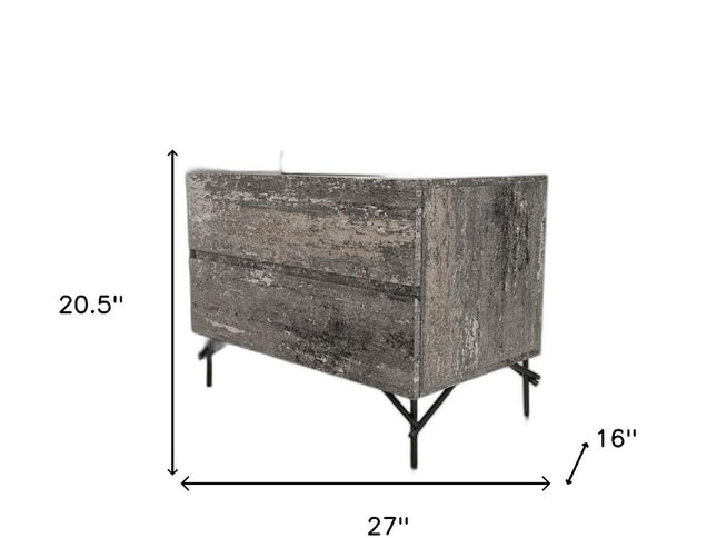 21" Gray Iron and Wood Two Drawer Nightstand