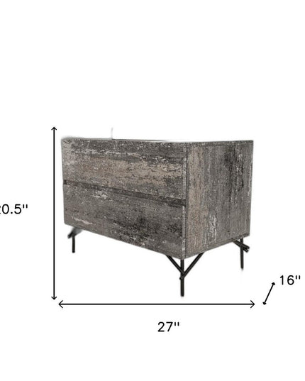 21" Gray Iron and Wood Two Drawer Nightstand