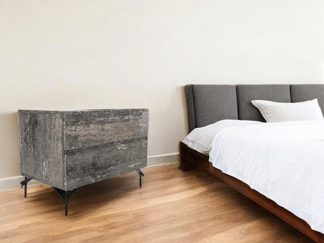 21" Gray Iron and Wood Two Drawer Nightstand