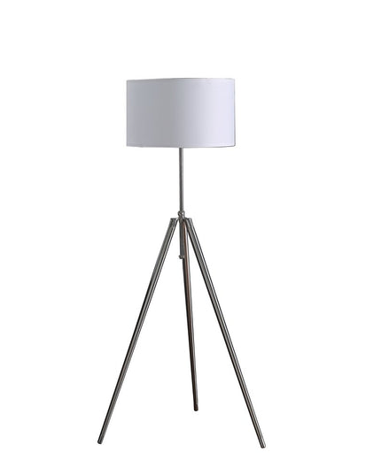 64" Silver Adjustable Tripod Floor Lamp With White Fabric Shade